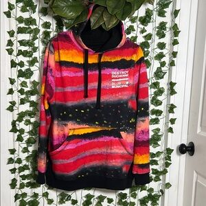 MUNICIPAL HOODIE Bold Red and Orange Crewneck Sweater with Distressed Look